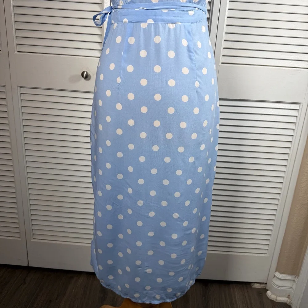 Blue‎ Polka Dot Wrap Midi Dress Open Back XXS Fits XS